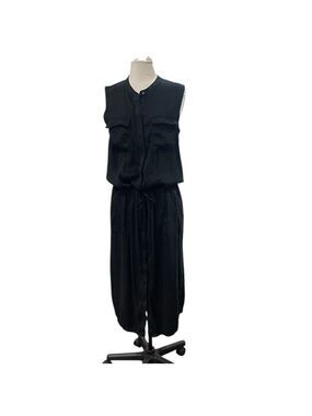 Vince Button Front Sleeveless Midi Shirt Dress Linen Blend SZ L Black